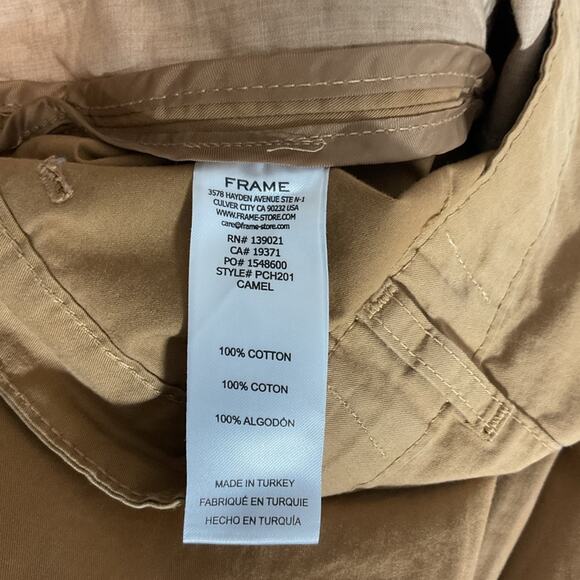 FRAME Pleated Front Wide Leg Chinos Trousers Camel Tan Womens 27 - Picture 6 of 6